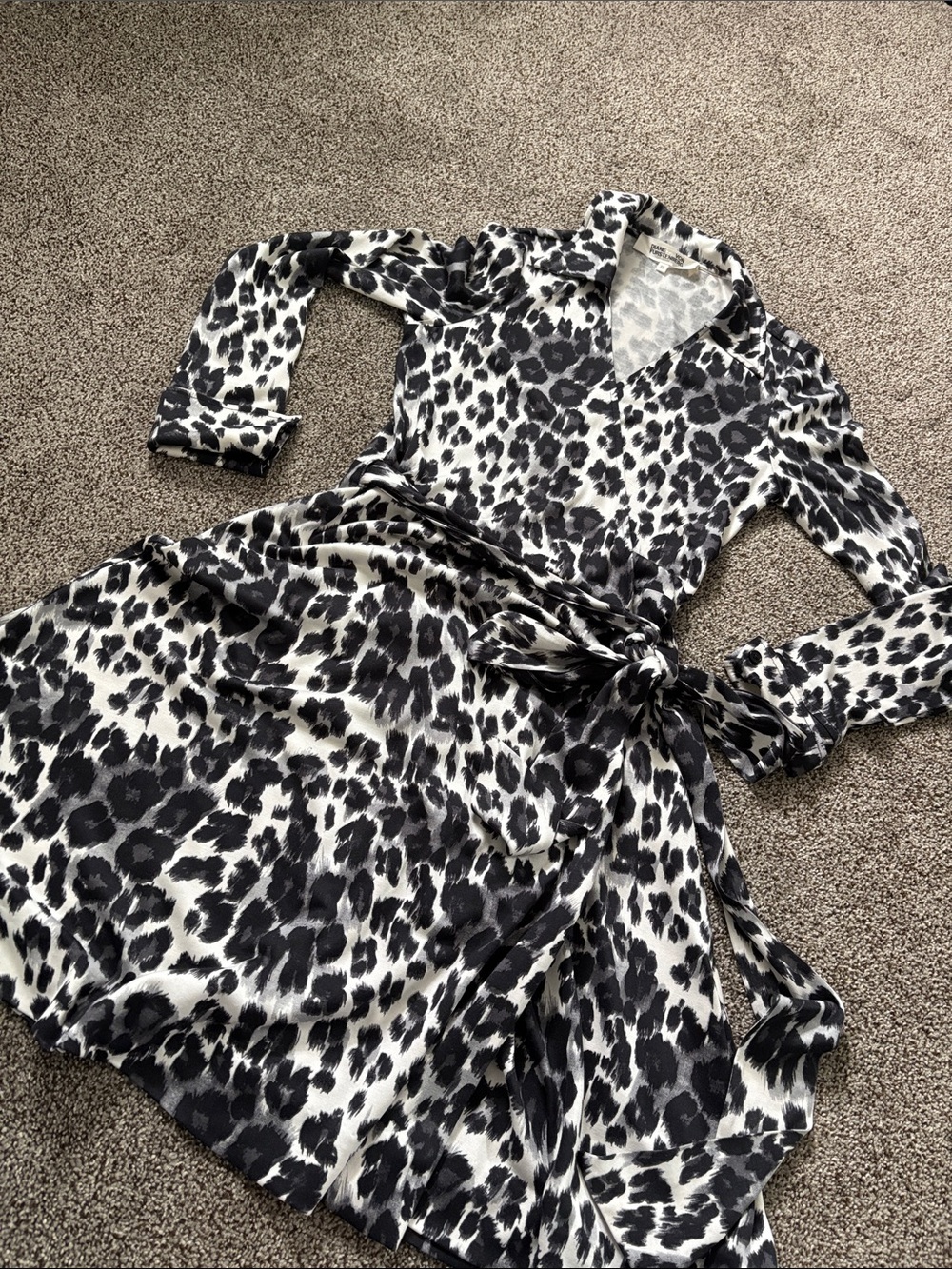 Diane Von Furstenberg Black and White Leopard Print Wrap Dress